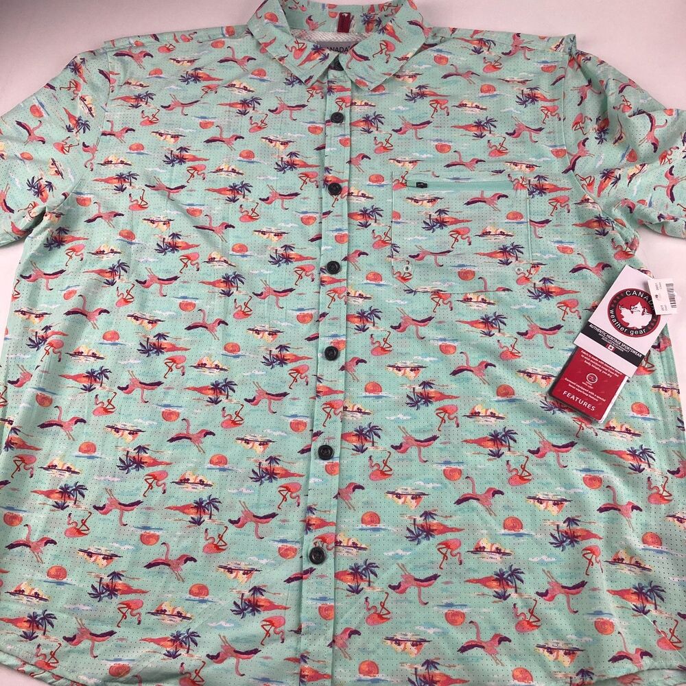 Canada Weather Gear Mens XXL Flamingo Tropical Shirt Performance Stretch NWT